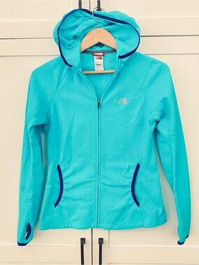 The North Face Women's Teal & Navy Accent Zip Up Fleece Hoodie Jacket Size Small